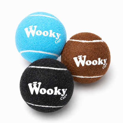 Lot de 3 balles pour chien Wooky Care | Bleu, marron et noir
