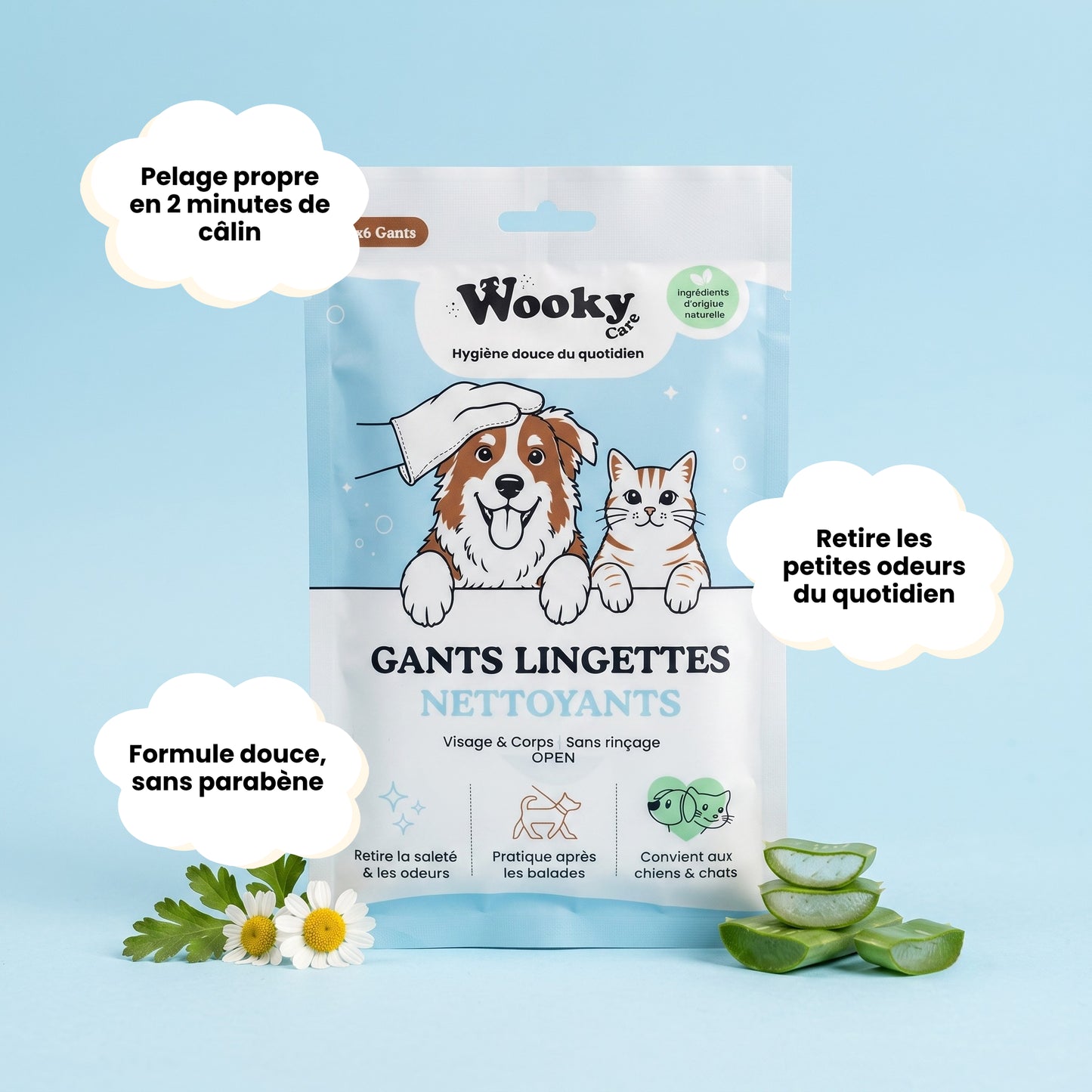 Gants lingettes nettoyants pour chien & chat