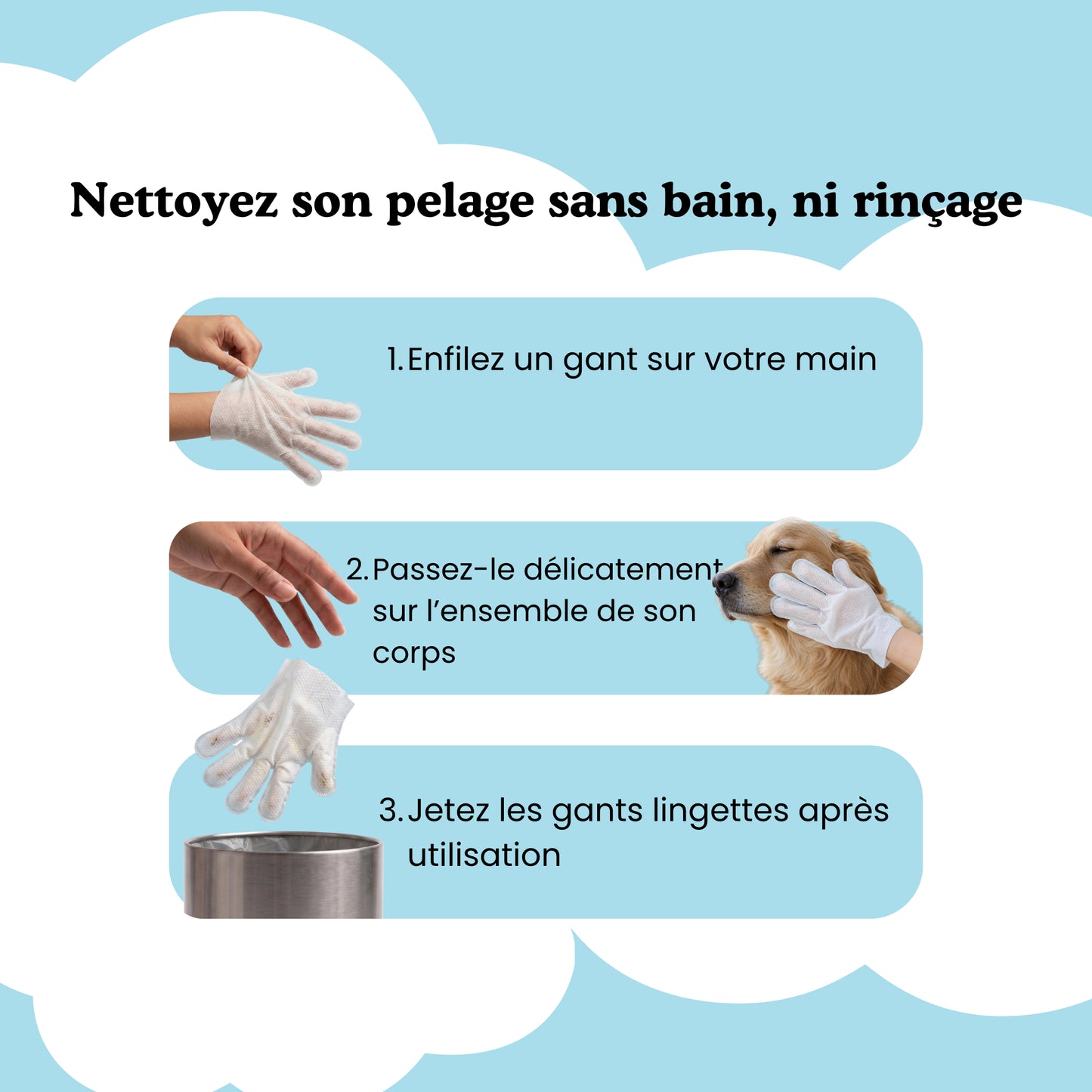 Gants lingettes nettoyants pour chien & chat