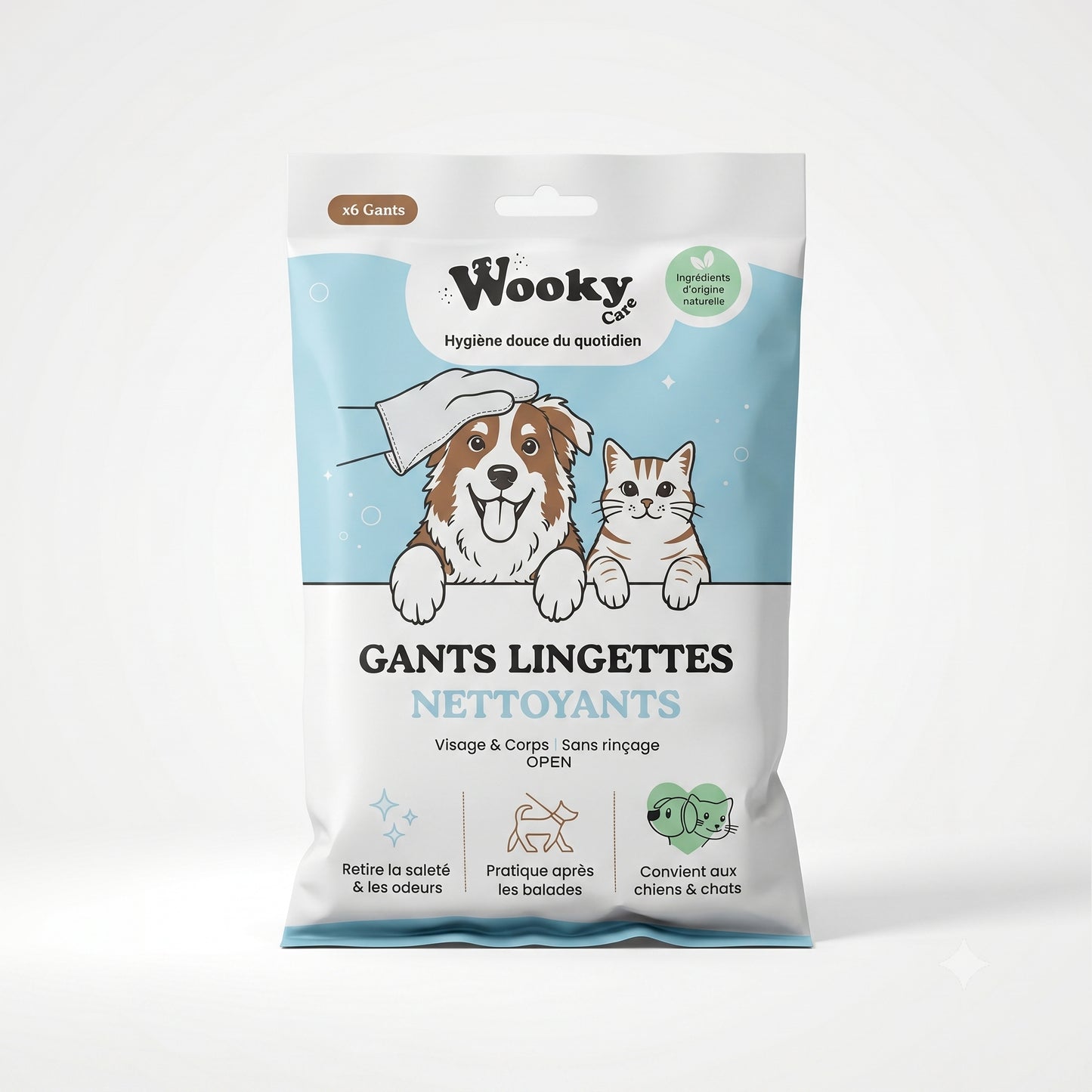 Gants lingettes nettoyants pour chien & chat