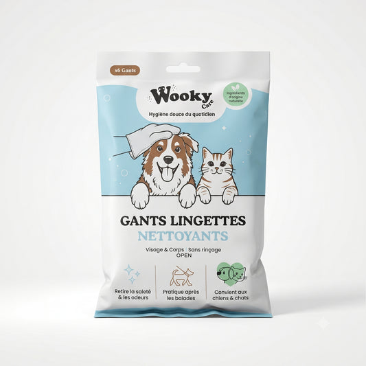 Gants lingettes nettoyants pour chien & chat