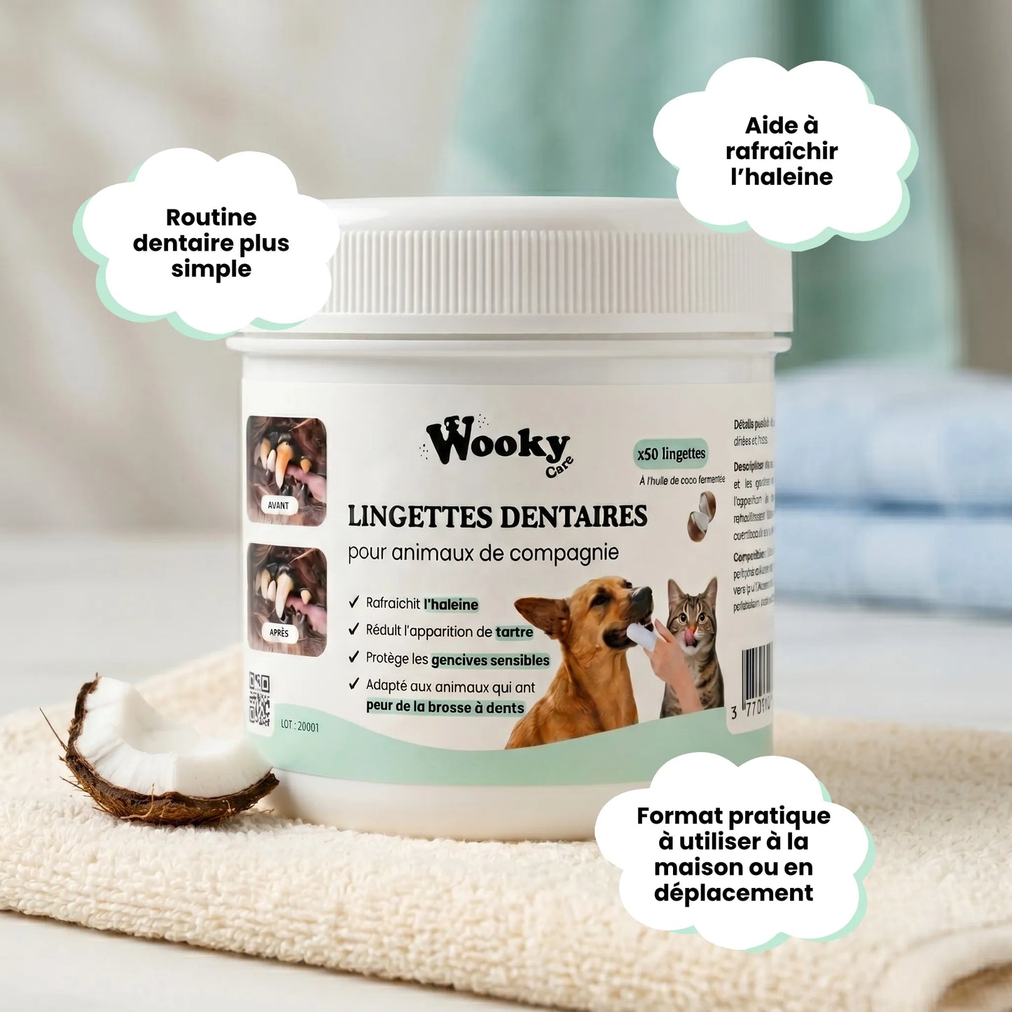 Lingettes dentaires pour chien & chat