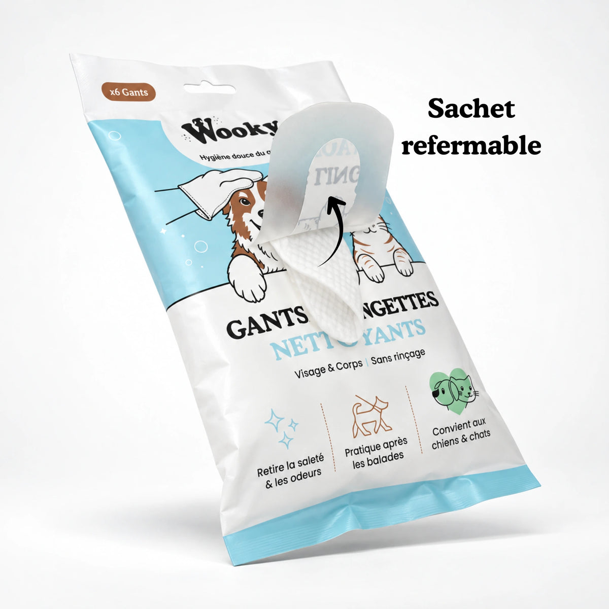 Gants lingettes nettoyants pour chien & chat